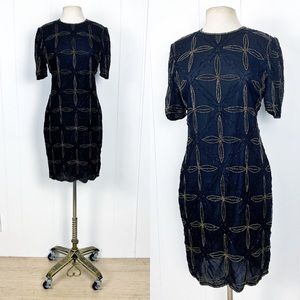 Gold and Black Beaded Mini Dress | Vintage